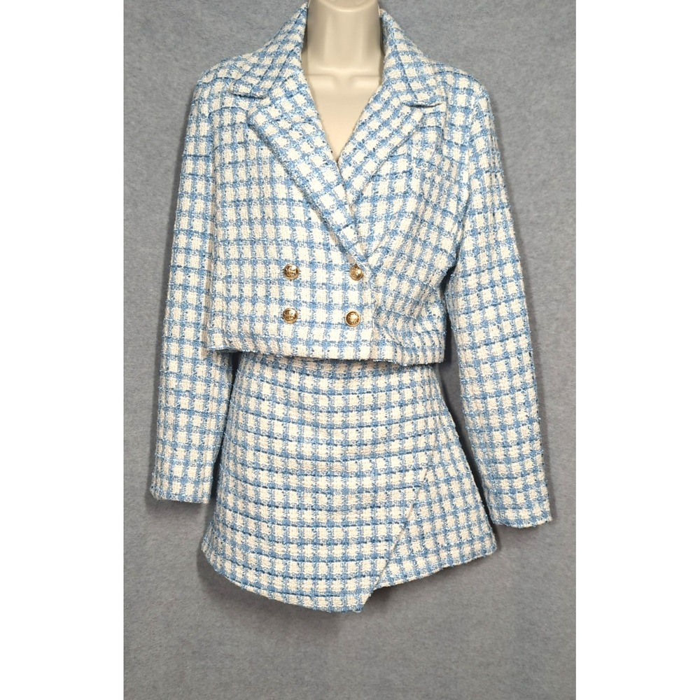New Jason Wu Blue Tweed Jacket Shorts Set SZ 10 Chic Twist Playful Polish Style